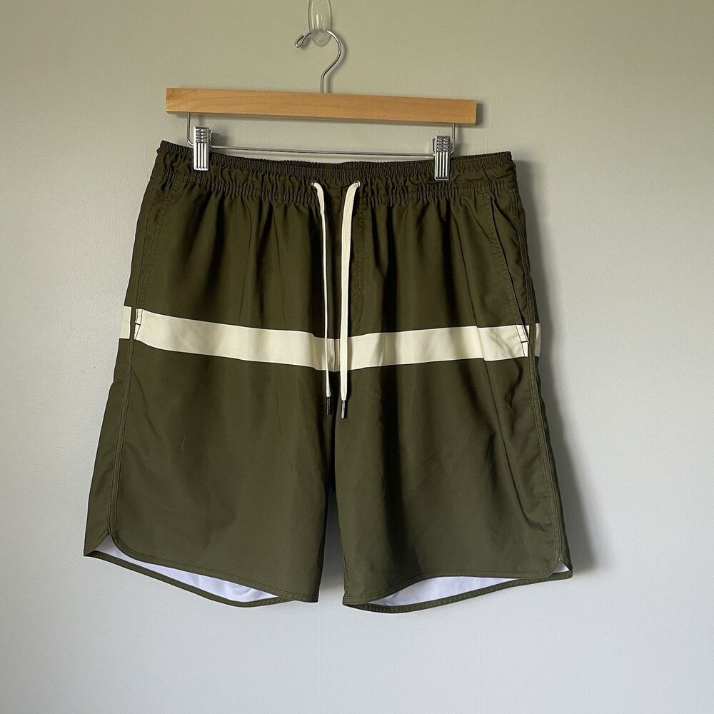 Fair Harbor The Anchor Trunk Lined Athletic Shorts Olive Colorblock Mens Size XL